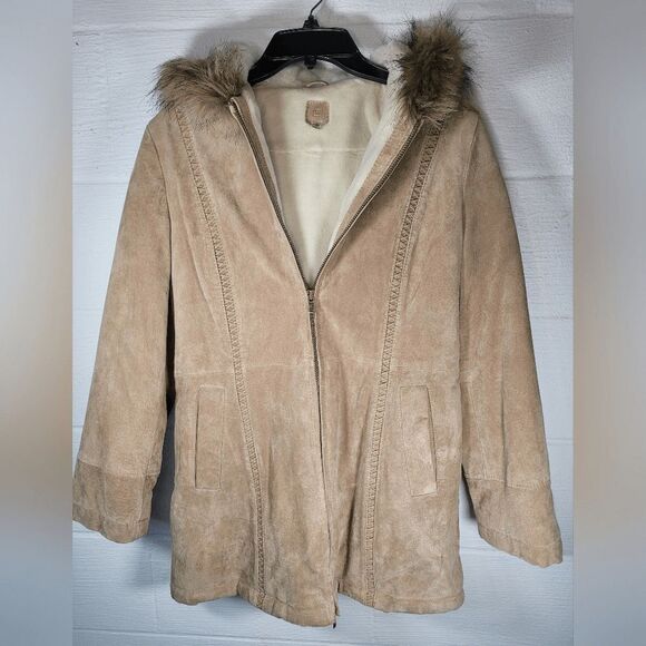 Wilsons Leather Tan Jacket with Fur Hood - Picture 1 of 13